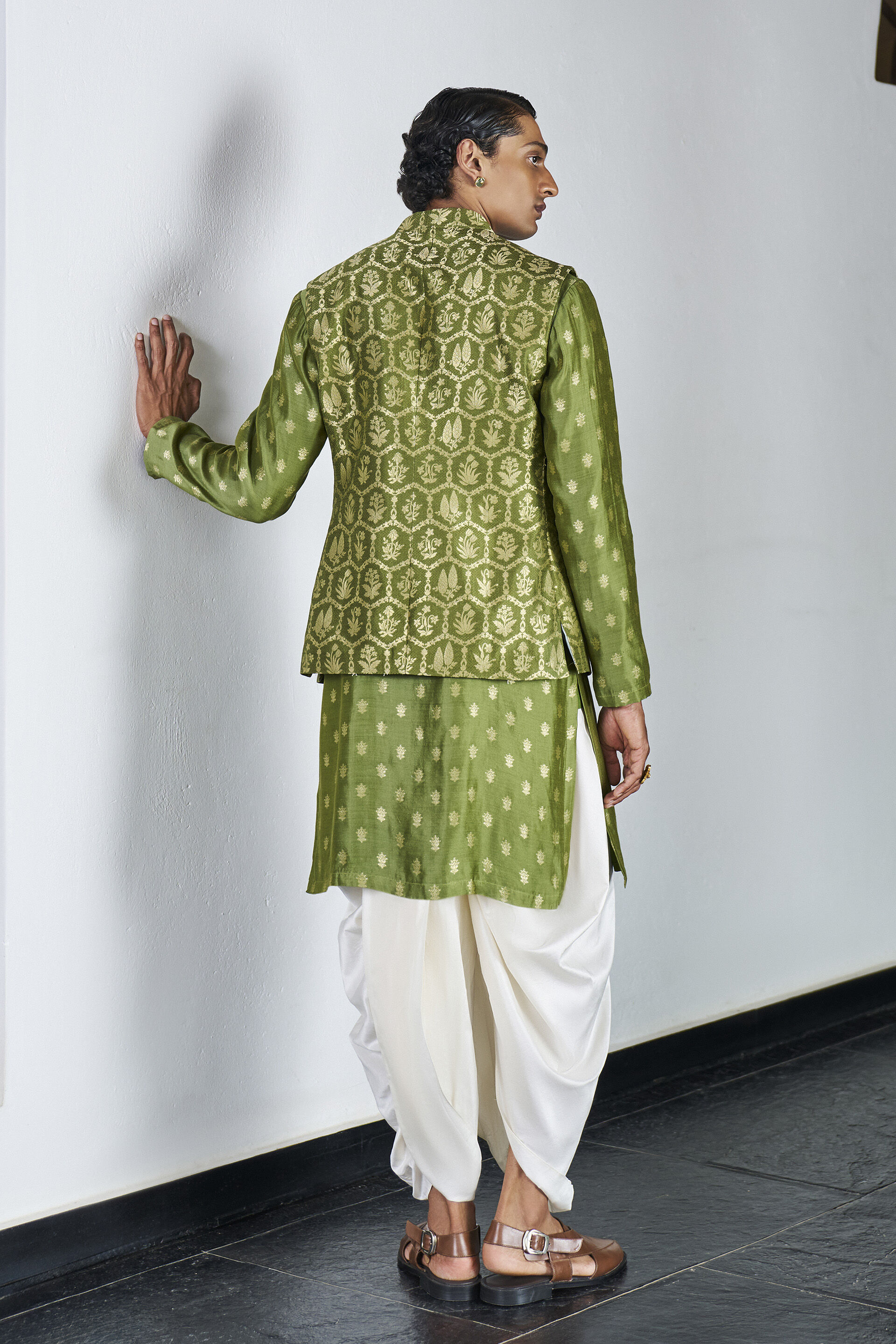Sohneya Kurta in Olive Benarasi